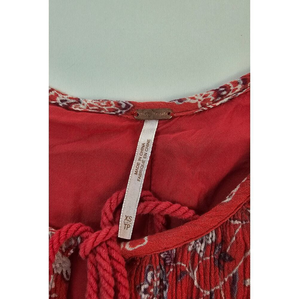 FREE PEOPLE Orange XS Floral Tunic Top Mini Dress oversized Cover Up lined EUC - Picture 6 of 8